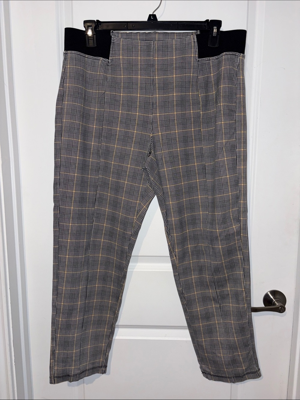 Terra & Sky Gray Plaid Trousers with Yellow Accent